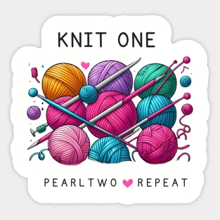 Knit One Pearl Two Knitting Needles Balls of Yarn Sticker